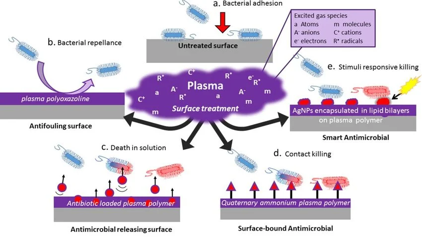 a a schematic showing plasma surface treatment facilitating the generation of the four